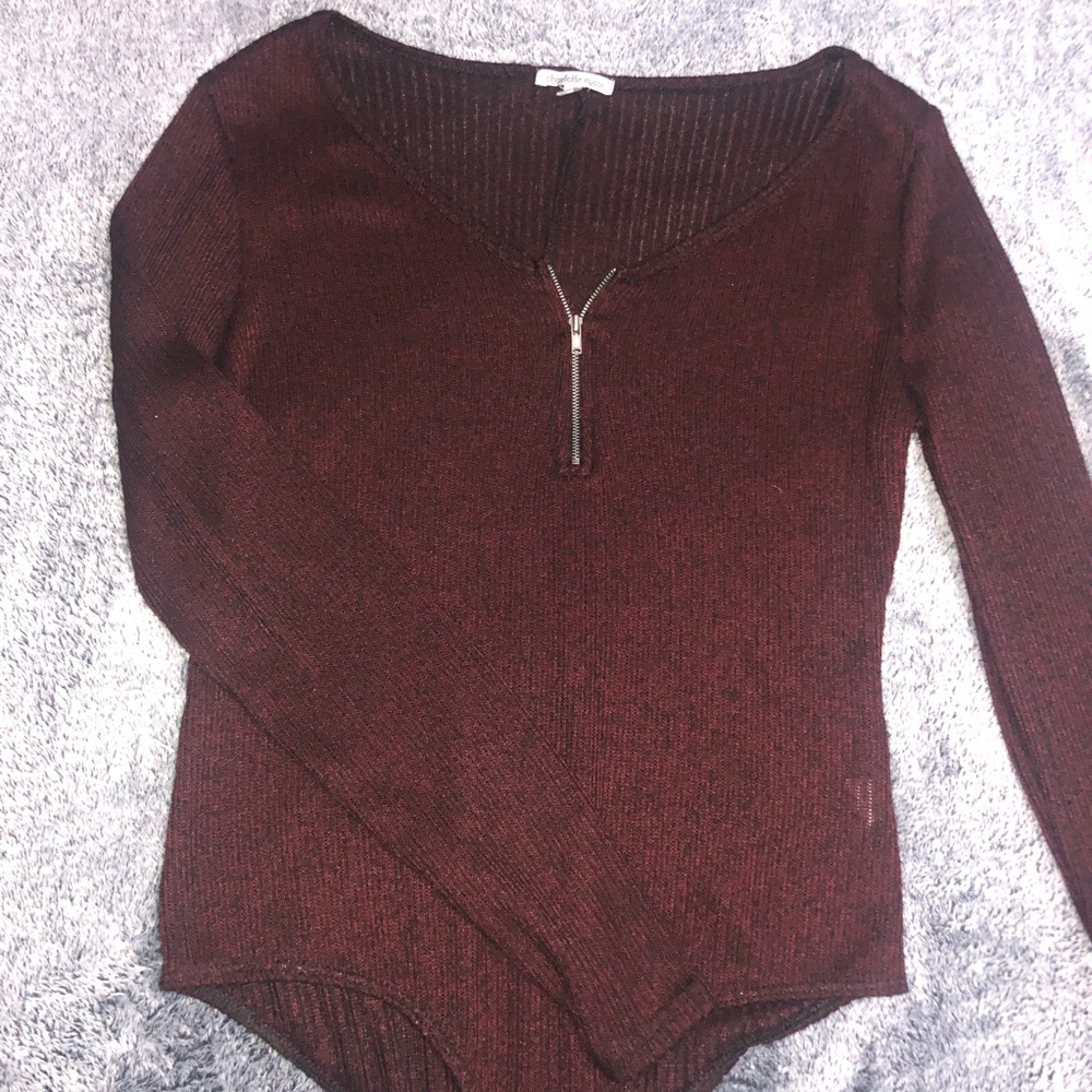 Burgundy Charlotte Russe Zipper Bodysuit